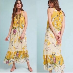 Anthropologie yellow maxi dress